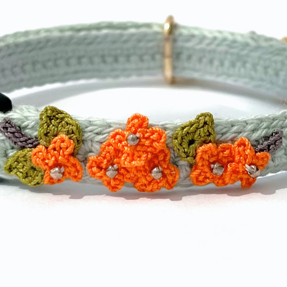 キンモクセイ　猫さんにやさしい首輪【かぎ針編み　猫の首輪　猫　首輪　セーフティバックル　アジャスター　軽い　やわらかい】 16枚目の画像