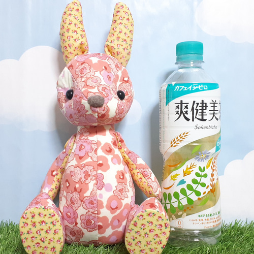 うさぎ ぬいぐるみ アメリカ ファンシー ピンク パッチワーク パステル 花柄 花柄ピンクと黄色のうさぎ【creema限定】 ぬいぐるみ もちまる