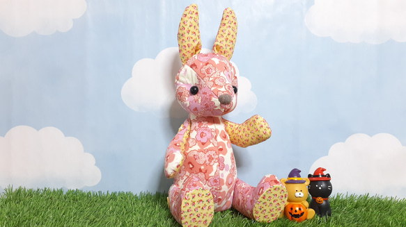 うさぎ ぬいぐるみ アメリカ ファンシー ピンク パッチワーク パステル 花柄 うさぎ ぬいぐるみ アメリカ ファンシー ピンク パッチワーク