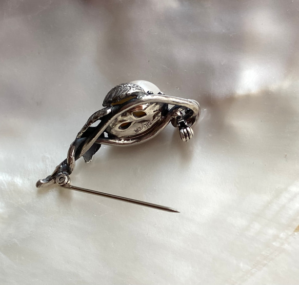 【希少】（一点物）びわ湖真珠の植物ブローチ（silver925） 7枚目の画像