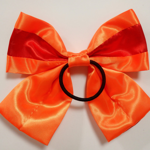 リボン ヘアゴム 赤 オレンジ レッド ヘアアクセ サテン 大きめ 仮装