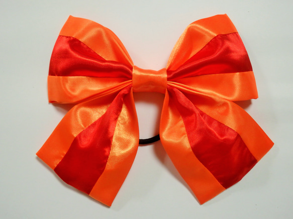 リボン ヘアゴム 赤 オレンジ レッド ヘアアクセ サテン 大きめ 仮装