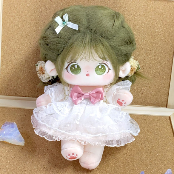20cm 着せ替えぬいぐるみ 無属性 緑の髪と緑の目女の子 麻椒 着せ替え