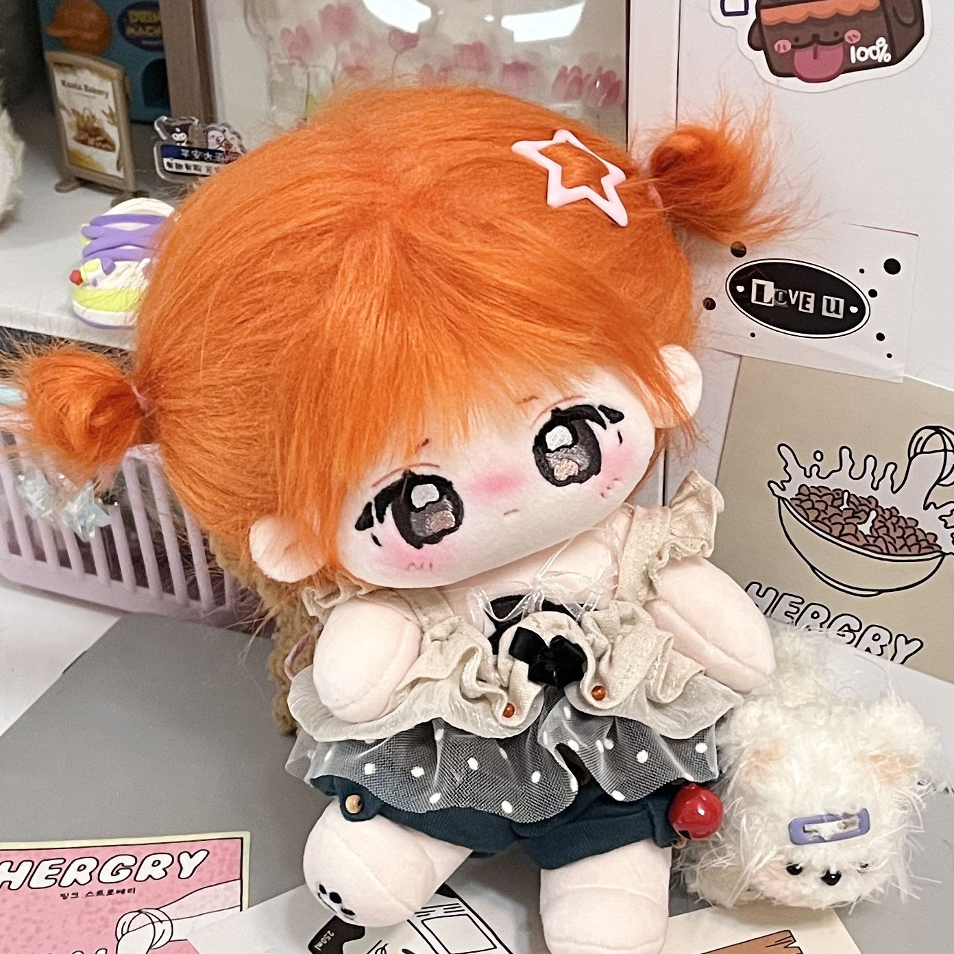 20cm 着せ替えぬいぐるみ 無属性 オレンジの髪黒目女の子 着せ