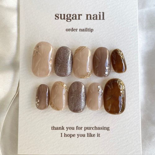 ネイルチップ 秋ネイル べっ甲ネイル ニュアンスネイル ネイル