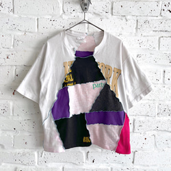 Vintage patchwork T-shirt 02 / ヴィンテージリメイクショート丈パッチワークTシャツ 6枚目の画像