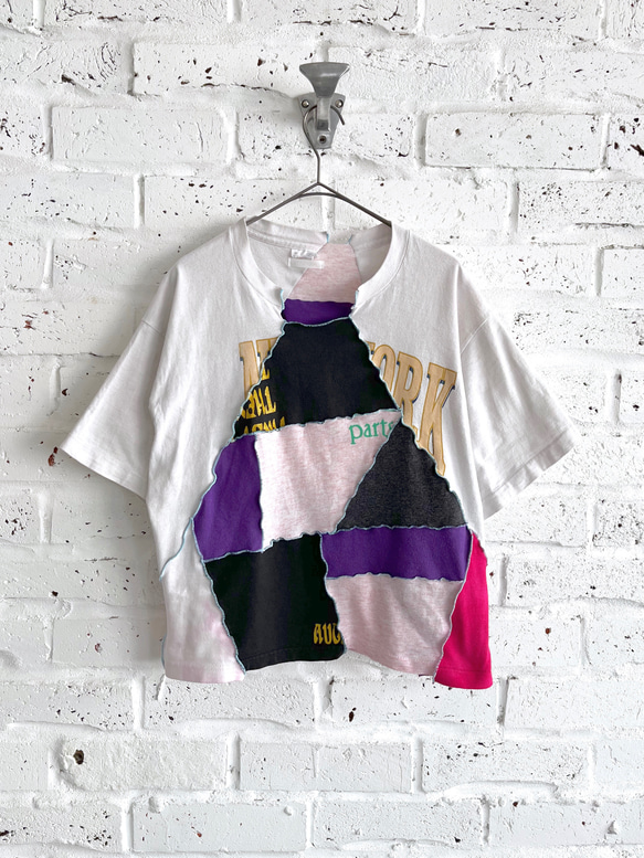 Vintage patchwork T-shirt 02 / ヴィンテージリメイクショート丈パッチワークTシャツ 6枚目の画像