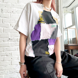 Vintage patchwork T-shirt 02 / ヴィンテージリメイクショート丈パッチワークTシャツ 1枚目の画像