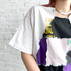 Vintage patchwork T-shirt 02 / ヴィンテージリメイクショート丈パッチワークTシャツ 3枚目の画像