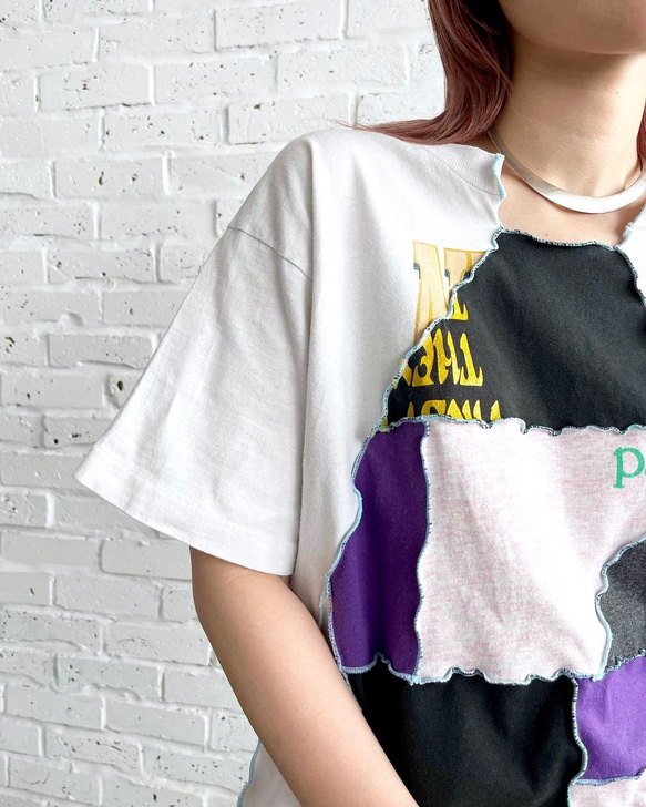 Vintage patchwork T-shirt 02 / ヴィンテージリメイクショート丈パッチワークTシャツ 3枚目の画像