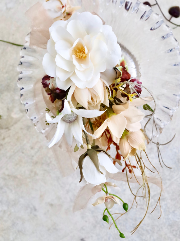 【ロマンティックローズのイヤーカフ】イヤーカフ　イヤーフック　フラワー　造花　アーティフィシャルフラワー　ウェディング　 2枚目の画像