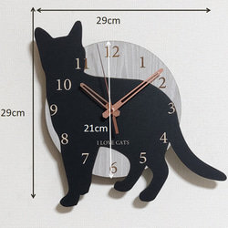 【期間限定値下げ3000円引き】【文字入れ】ねこちゃん はみ出し壁掛け時計 猫3　黒  静音壁掛け時計 7枚目の画像