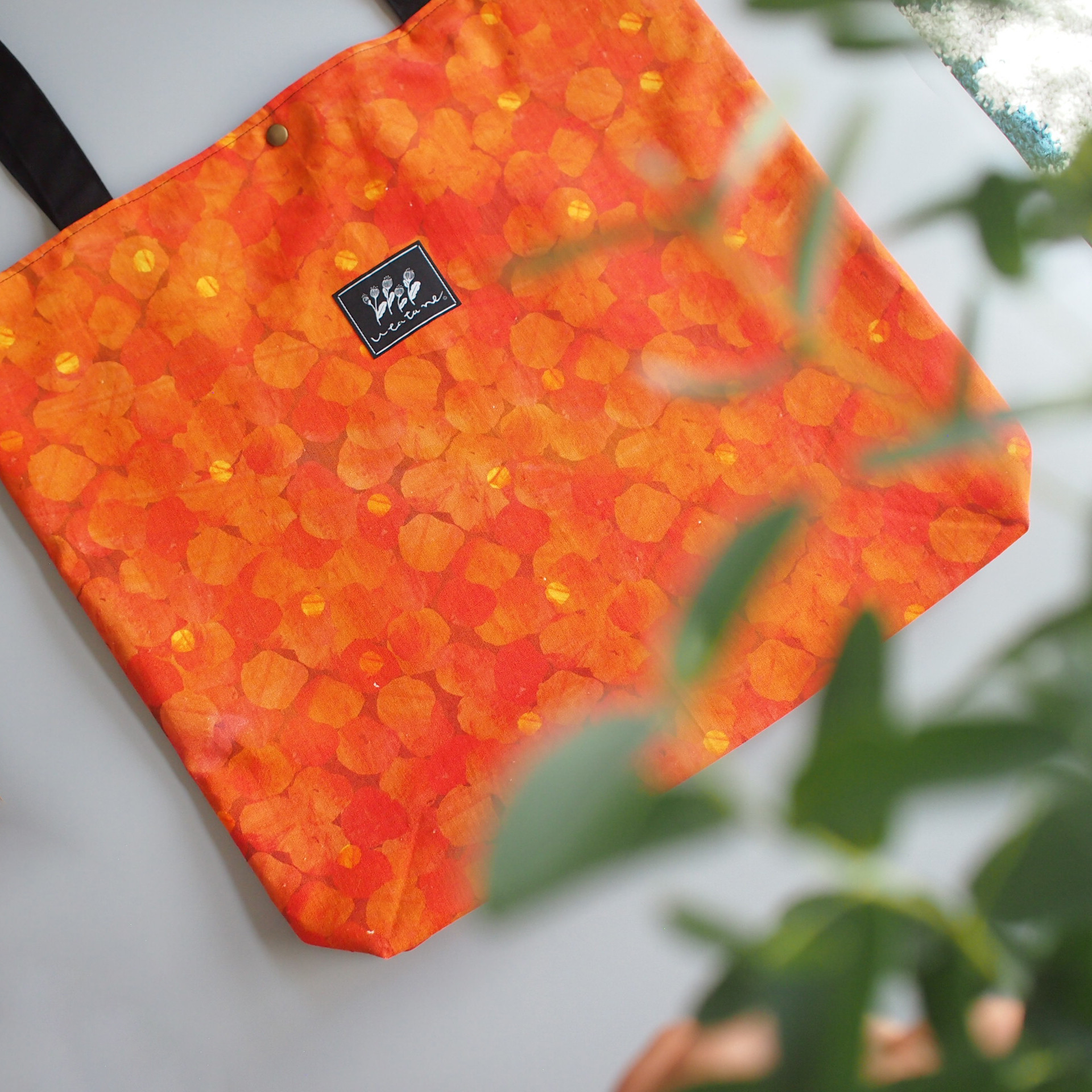 光の水玉　大きめトートバッグ/赤