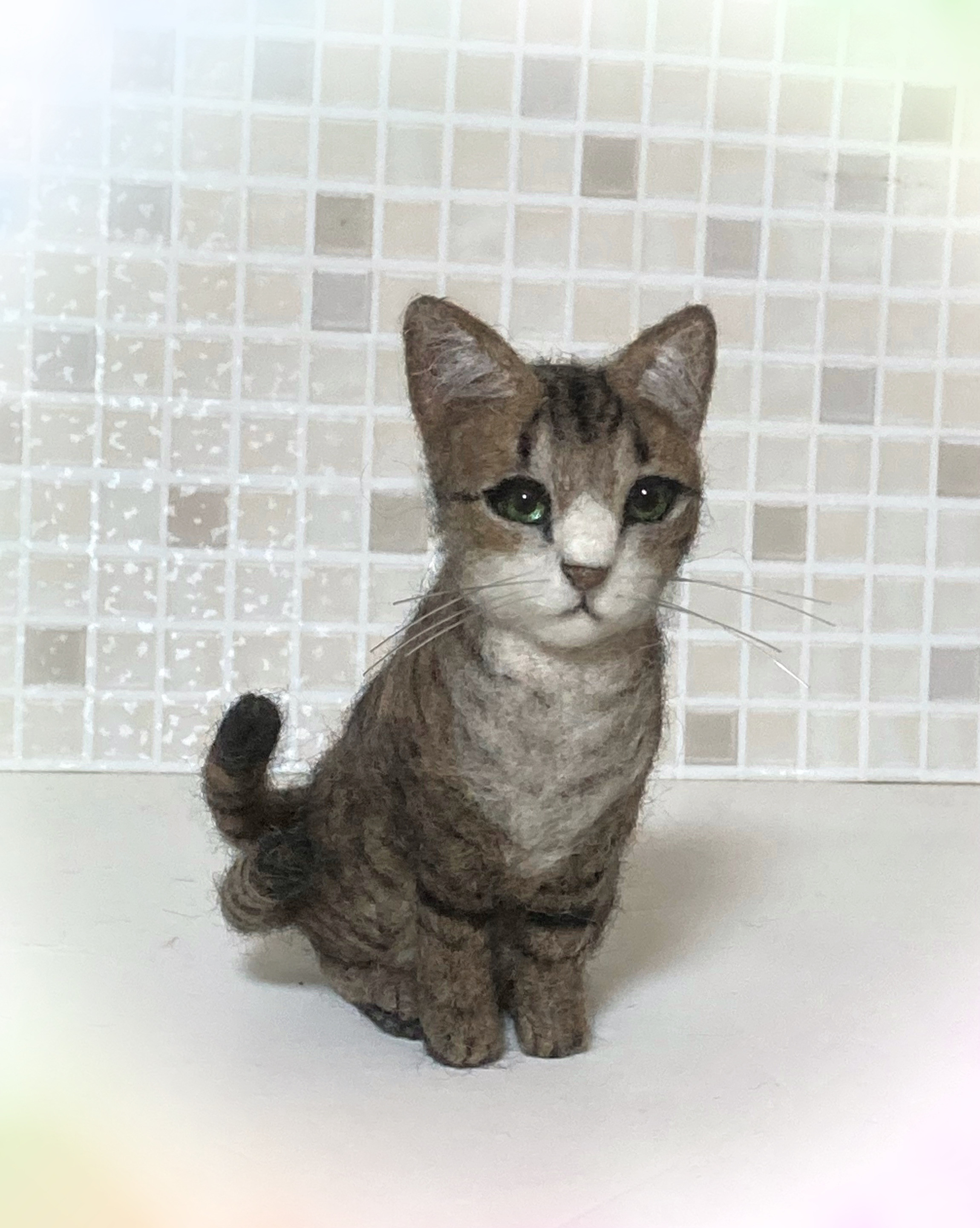猫又 幻獣 キジトラ 猫ちゃん 羊毛フェルト 展示にサイズ表有