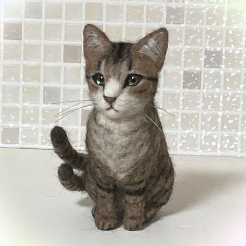 猫又 幻獣 キジトラ 猫ちゃん 羊毛フェルト 展示にサイズ表有