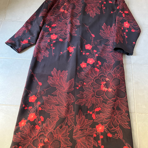 着物地オリジナルコート 11891】 着物リメイク ロングコート 夏用 薄手 透け感 青 縞