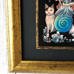 「ひとときの魔法」ポストカード専用額入り ゴールド★ 猫 星月猫 アート 2枚目の画像