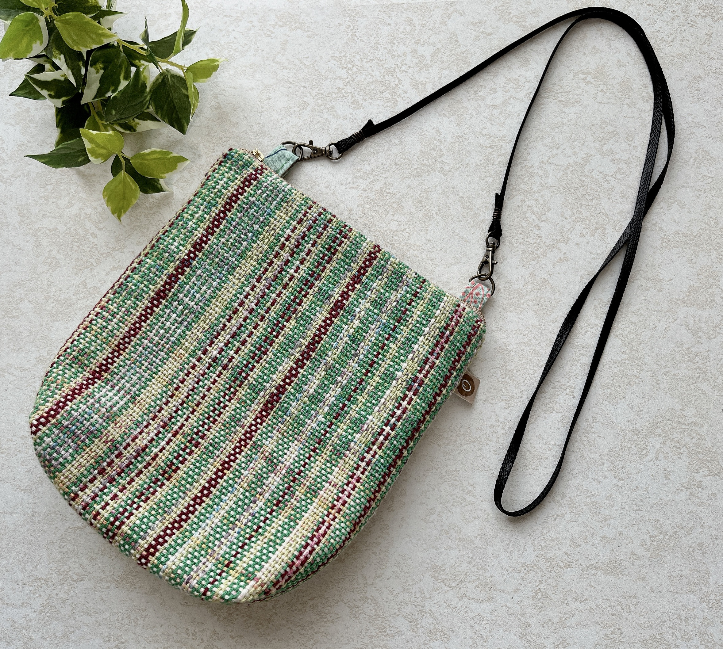 【一点物】手織りスマホショルダー　スマホポーチ　緑