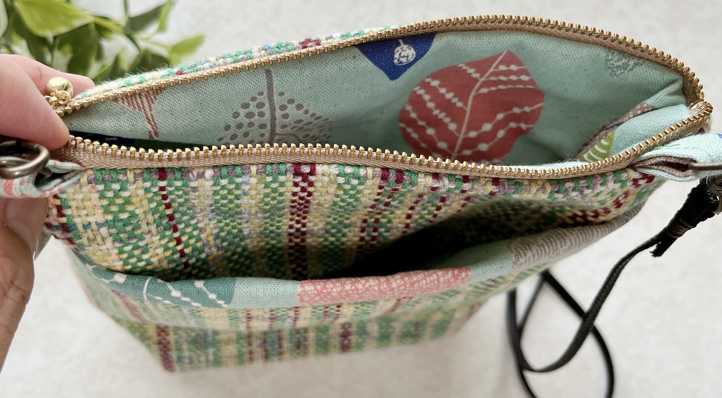 【一点物】手織りスマホショルダー　スマホポーチ　緑