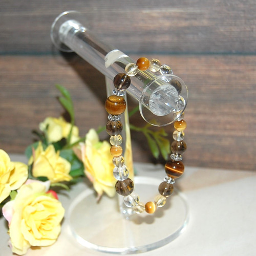 天然石ブレスレット【タイガーアイ・スモーキークォーツ・シトリン