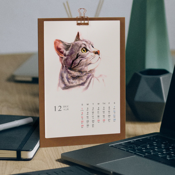 2024卓上猫カレンダー　【 A5  サイズ  水彩画】 1枚目の画像
