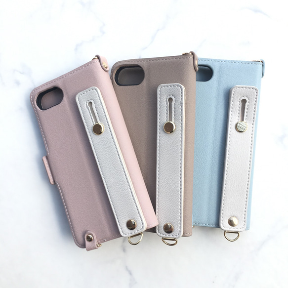 縦向き 2Way 名入れ 全機種対応 ﾊﾝﾄﾞﾍﾞﾙﾄ薄型軽量 シンプルレザー調 手帳型スマホケース iPhone16他 4枚目の画像