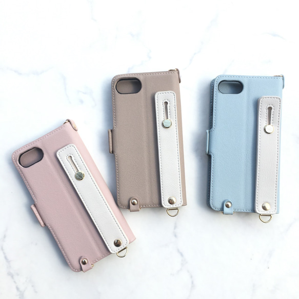縦向き 2Way 名入れ 全機種対応 ﾊﾝﾄﾞﾍﾞﾙﾄ薄型軽量 シンプルレザー調 手帳型スマホケース iPhone16他 5枚目の画像