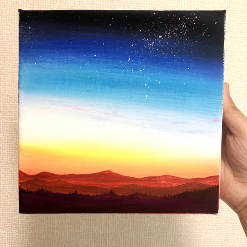 く日はお得♪ アクリル原画-夜に向かう山脈 星空/夜/キャンバス/インテリア 絵画