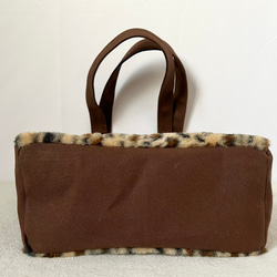 【縦長L】ブラウンのベンガル柄（豹柄）　アニマルボア　縦長トートバッグ　猫　倉敷帆布使用　akaneko 豹柄 7枚目の画像