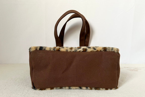 【縦長L】ブラウンのベンガル柄（豹柄）　アニマルボア　縦長トートバッグ　猫　倉敷帆布使用　akaneko 豹柄 7枚目の画像