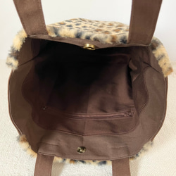 【縦長L】ブラウンのベンガル柄（豹柄）　アニマルボア　縦長トートバッグ　猫　倉敷帆布使用　akaneko 豹柄 6枚目の画像