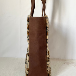 【縦長L】ブラウンのベンガル柄（豹柄）　アニマルボア　縦長トートバッグ　猫　倉敷帆布使用　akaneko 豹柄 8枚目の画像