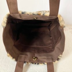 【縦長L】ブラウンのベンガル柄（豹柄）　アニマルボア　縦長トートバッグ　猫　倉敷帆布使用　akaneko 豹柄 5枚目の画像