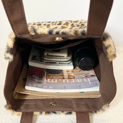 【縦長L】ブラウンのベンガル柄（豹柄）　アニマルボア　縦長トートバッグ　猫　倉敷帆布使用　akaneko 豹柄 10枚目の画像