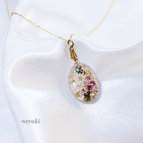 紫陽花のニュアンスネックレス / レジン / ドライフラワー