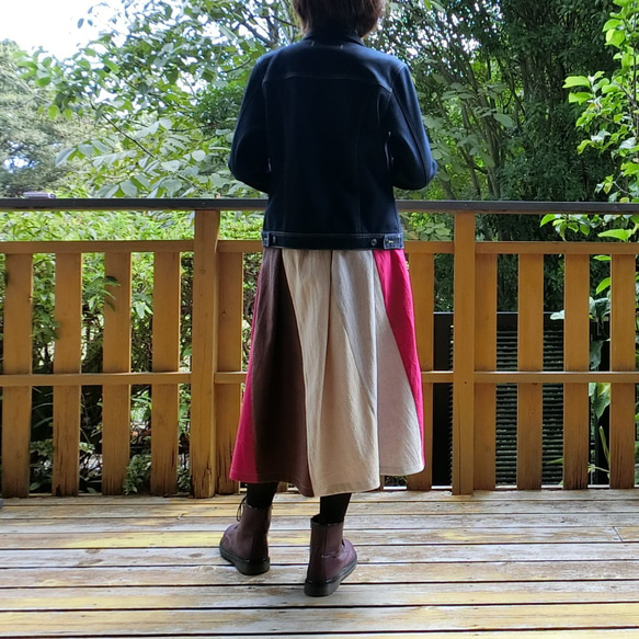 【綿麻】エスカルゴ風 配色スカート（赤系）L-75　ｳｴｽﾄｺﾞﾑ 17枚目の画像