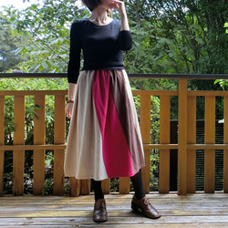 【綿麻】エスカルゴ風 配色スカート（赤系）L-75　ｳｴｽﾄｺﾞﾑ 4枚目の画像