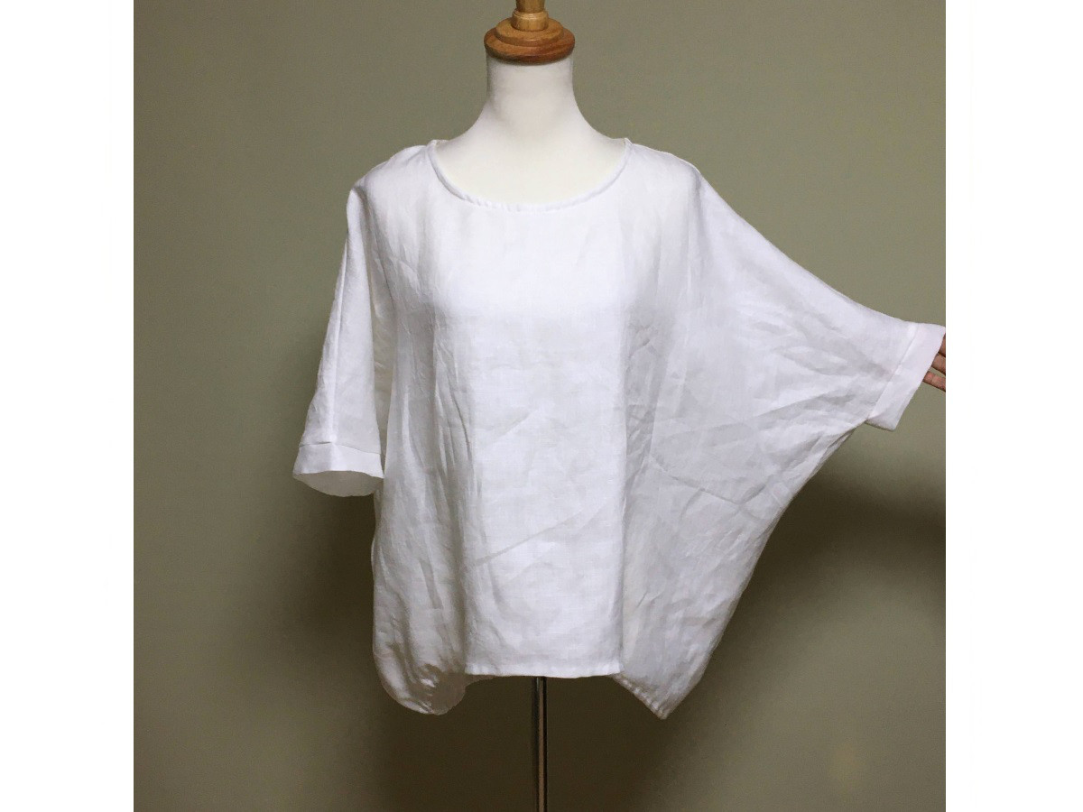 リネン◆バルーンプルオーバー◆オフホワイト◆フリーサイズ（中厚リネン100％）