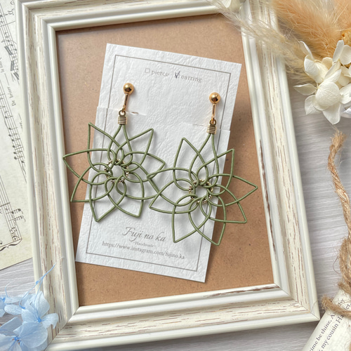 曼荼羅結び＊【抹茶】耳元でぱっと華やぐお花の水引イヤリング