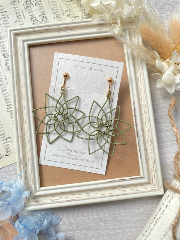 曼荼羅結び＊【抹茶】耳元でぱっと華やぐお花の水引イヤリング