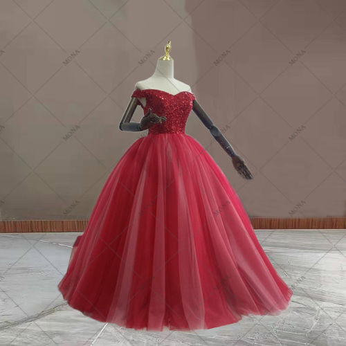 カラードレス 上品 エレガント オフショルダー ウェディングドレス  