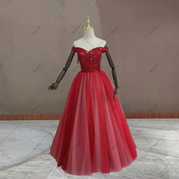 カラードレス 上品 エレガント オフショルダー ウェディングドレス 617 3枚目の画像