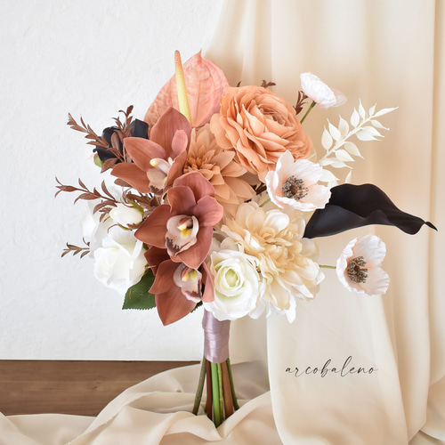 カラーとアンスリウム＊アンティークなテラコッタブーケ(アーティ