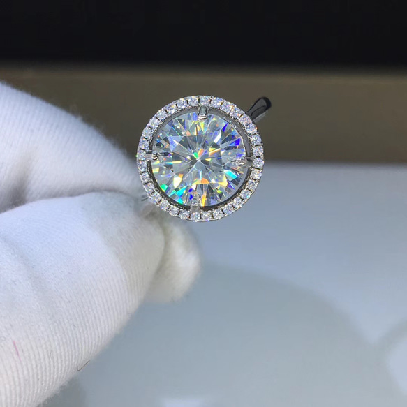 newデザイン】3カラット モアサナイト ダイヤ リング K18WG 指輪  