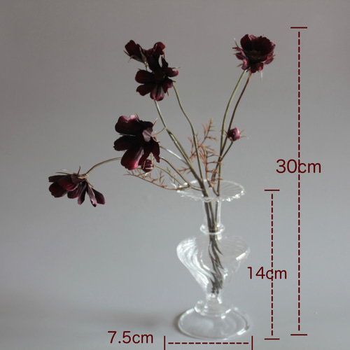 チョコレートコスモス】set小さなガラスのフラワーベースへの投げ入れ