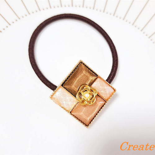 レジンヘアゴムスクエア大人カラーブラウン透け感べっ甲