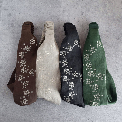 金木犀の刺繍クロスヘアバンド《グリーン》 リネン クロス