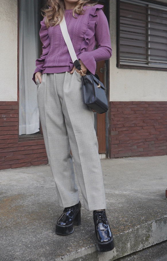 Gun Club Check Easy Tapered Pants (beige) ロングパンツ グレー きれいめ 4枚目の画像