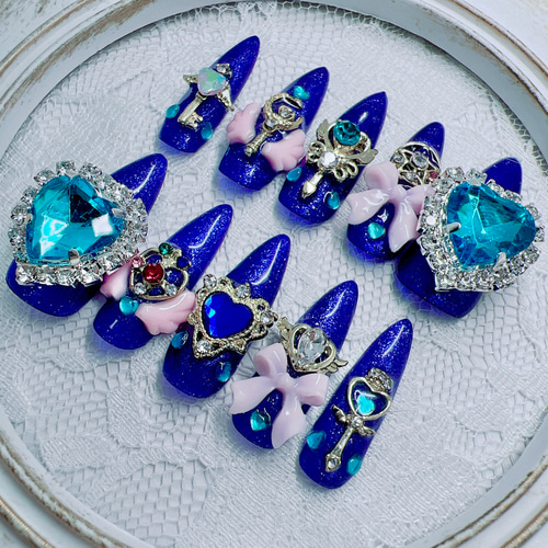 ネイルチップ 魔法少女 ゆめかわ 量産型 地雷 韓国 ブルー