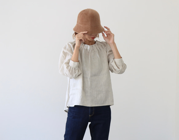 ヨーロピアンリネンブラウス／フリルネック／生成りベージュ／linum jean 3枚目の画像